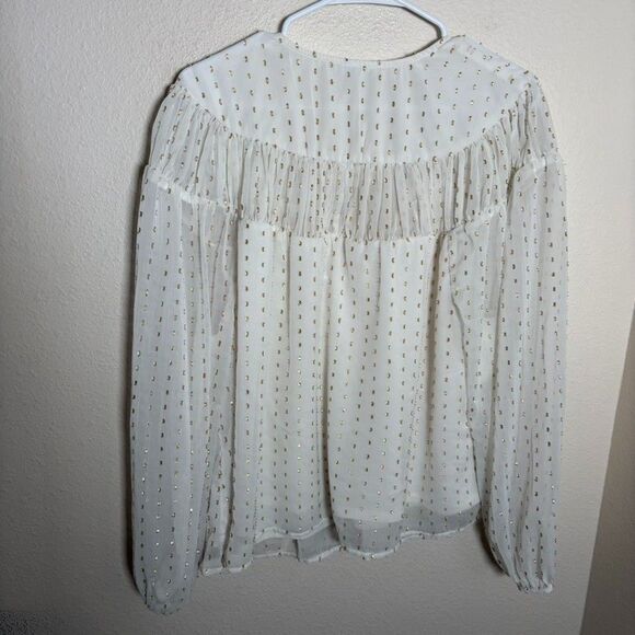 Old Navy Blouse Women's XL Metallic V-Neck Sheer Mesh Lined Swiss Dot Top - Picture 4 of 8